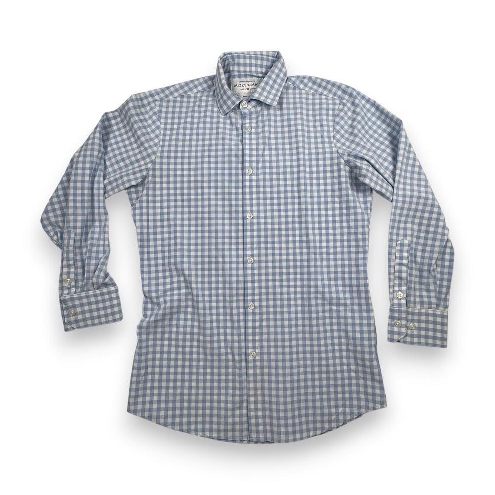 Mizzen+Main Leeward Collection Gingham Trim Fit Performance Shirt Mens Blue S
